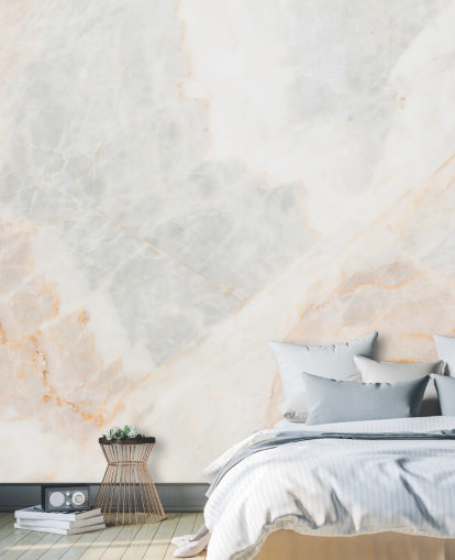 mural de papel pintado de mármol blanco llamado Soft Tones para dormitorios, baños y cocinas