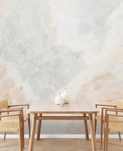 mural de papel de parede de mármore branco chamado Soft Tones para quartos, banheiros e cozinhas