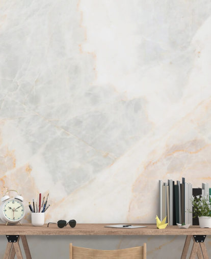 mural de papel pintado de mármol blanco llamado Soft Tones para dormitorios, baños y cocinas