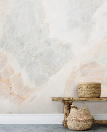 mural de papel de parede de mármore branco chamado Soft Tones para quartos, banheiros e cozinhas