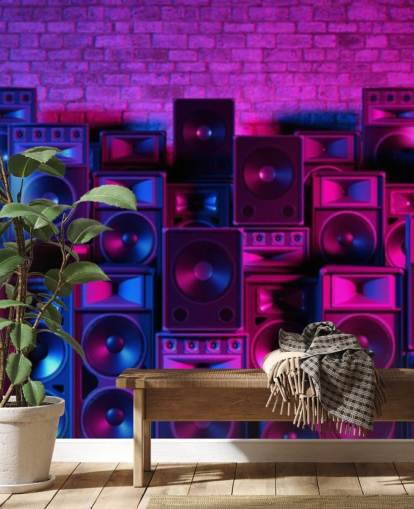 paarse en roze luidsprekers behang