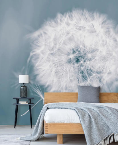mural de papel pintado de diente de león gris llamado Dandelion Clock para dormitorios, oficinas y baños