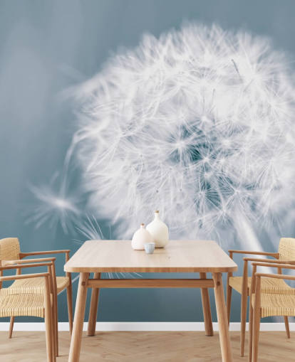 mural de papel pintado de diente de león gris llamado Dandelion Clock para dormitorios, oficinas y baños