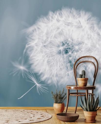Wandbild mit grauer Löwenzahn-Tapete namens Dandelion Clock für Schlafzimmer, Büros und Badezimmer