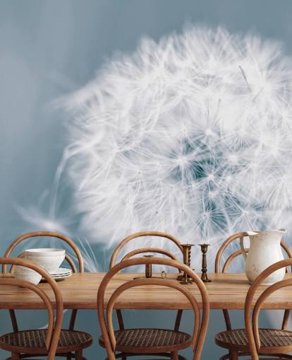 harmaa voikukka-taustakuvamaalaus nimeltä Dandelion Clock makuuhuoneisiin, toimistoihin ja kylpyhuoneisiin