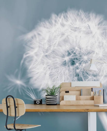 harmaa voikukka-taustakuvamaalaus nimeltä Dandelion Clock makuuhuoneisiin, toimistoihin ja kylpyhuoneisiin