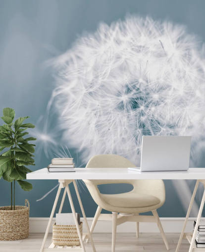 mural de papel pintado de diente de león gris llamado Dandelion Clock para dormitorios, oficinas y baños