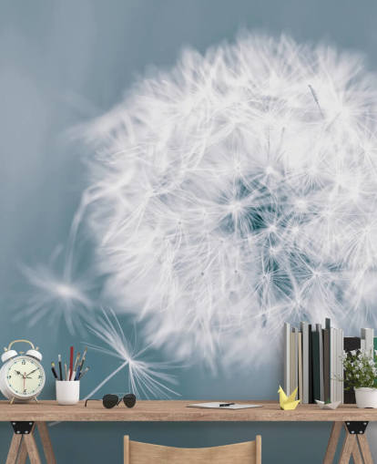 harmaa voikukka-taustakuvamaalaus nimeltä Dandelion Clock makuuhuoneisiin, toimistoihin ja kylpyhuoneisiin