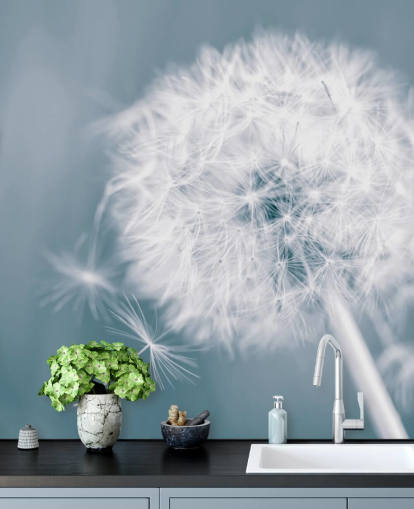 Wandbild mit grauer Löwenzahn-Tapete namens Dandelion Clock für Schlafzimmer, Büros und Badezimmer