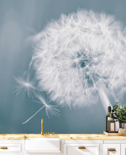 gray dandelion wallpaper mural called Dandelion Clock for bedrooms, offices and bathrooms