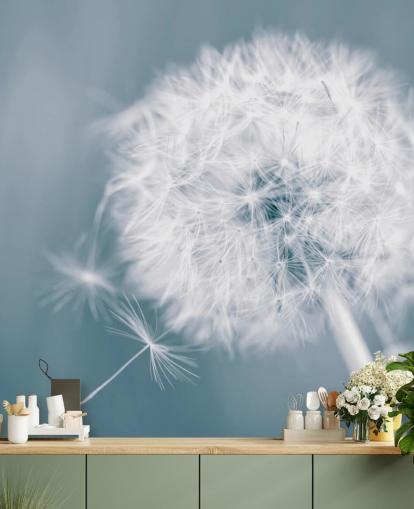 Wandbild mit grauer Löwenzahn-Tapete namens Dandelion Clock für Schlafzimmer, Büros und Badezimmer