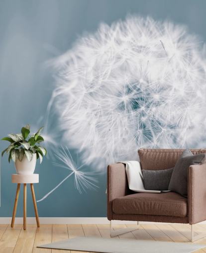 grå mælkebøtte tapet vægmaleri kaldet Dandelion Clock til soveværelser, kontorer og badeværelser