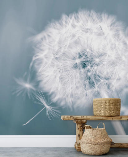 mural de papel pintado de diente de león gris llamado Dandelion Clock para dormitorios, oficinas y baños