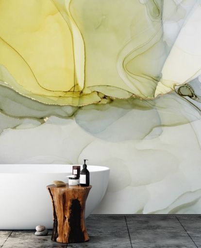 yellow and grey custom watercolour wallpaper mural called Grey and Mustard Watercolour for kitchens or bathrooms