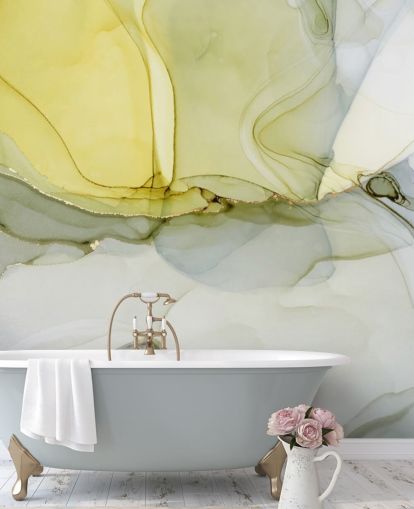yellow and gray custom watercolor wallpaper mural called Gray and Mustard Watercolor for kitchens or bathrooms