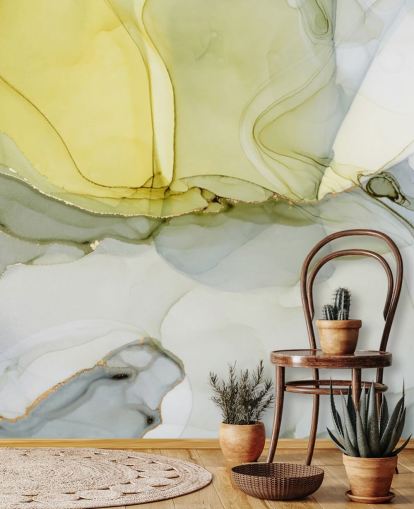 mural de papel de parede em aquarela personalizado amarelo e cinza chamado Aquarela de cinza e mostarda para cozinhas ou banheiros