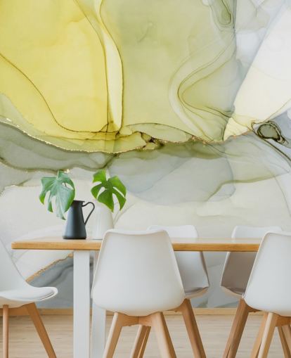 mural de papel de parede em aquarela personalizado amarelo e cinza chamado Aquarela de cinza e mostarda para cozinhas ou banheiros