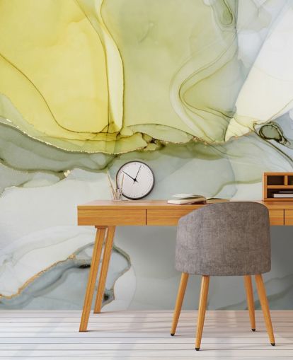 mural de papel de parede em aquarela personalizado amarelo e cinza chamado Aquarela de cinza e mostarda para cozinhas ou banheiros