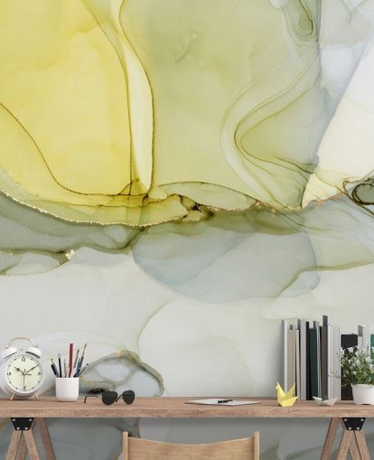 yellow and gray custom watercolor wallpaper mural called Gray and Mustard Watercolor for kitchens or bathrooms