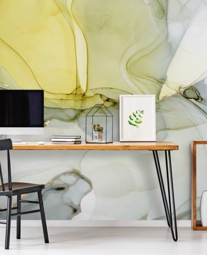 yellow and gray custom watercolor wallpaper mural called Gray and Mustard Watercolor for kitchens or bathrooms