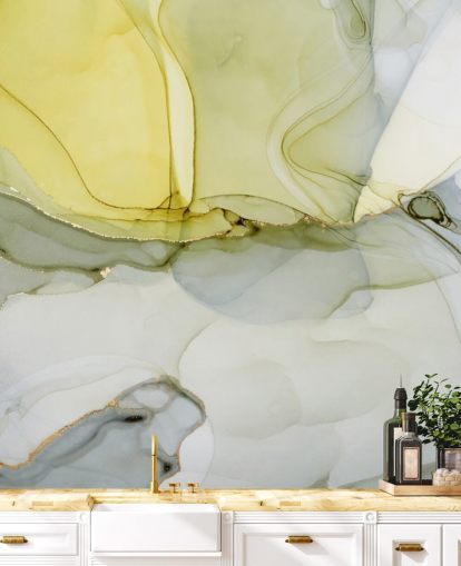 yellow and grey custom watercolour wallpaper mural called Grey and Mustard Watercolour for kitchens or bathrooms