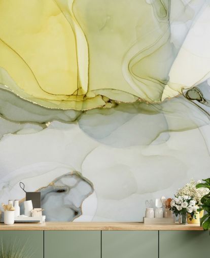 yellow and gray custom watercolor wallpaper mural called Gray and Mustard Watercolor for kitchens or bathrooms