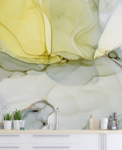 yellow and grey custom watercolour wallpaper mural called Grey and Mustard Watercolour for kitchens or bathrooms