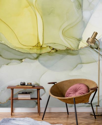 yellow and grey custom watercolour wallpaper mural called Grey and Mustard Watercolour for kitchens or bathrooms