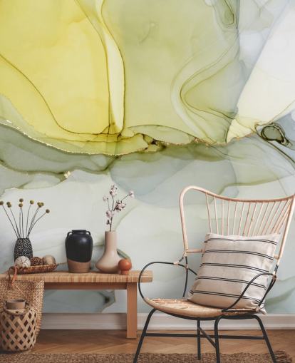 yellow and grey custom watercolour wallpaper mural called Grey and Mustard Watercolour for kitchens or bathrooms