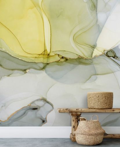 yellow and gray custom watercolor wallpaper mural called Gray and Mustard Watercolor for kitchens or bathrooms