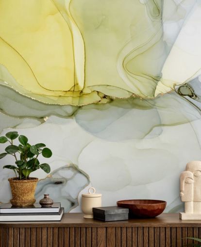 yellow and gray custom watercolor wallpaper mural called Gray and Mustard Watercolor for kitchens or bathrooms