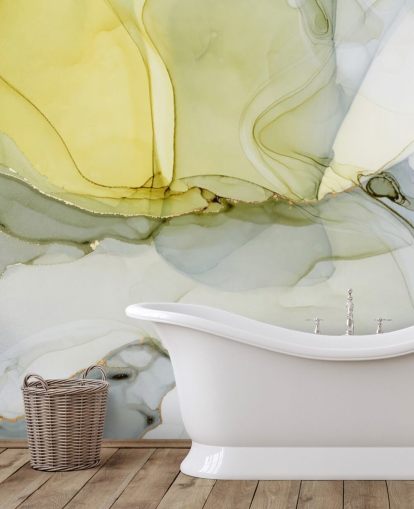 yellow and grey custom watercolour wallpaper mural called Grey and Mustard Watercolour for kitchens or bathrooms