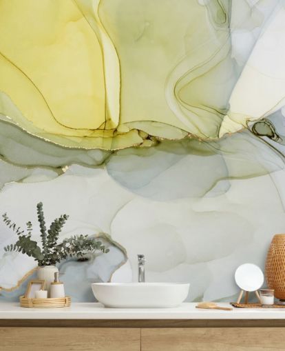 yellow and gray custom watercolor wallpaper mural called Gray and Mustard Watercolor for kitchens or bathrooms