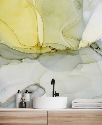 papier peint aquarelle personnalisé jaune et gris appelé Aquarelle grise et moutarde pour les cuisines ou les salles de bain papier peint aquarelle personnalisé jaune et gris appelé Aquarelle grise et moutarde pour les cuisines ou les salles de bain