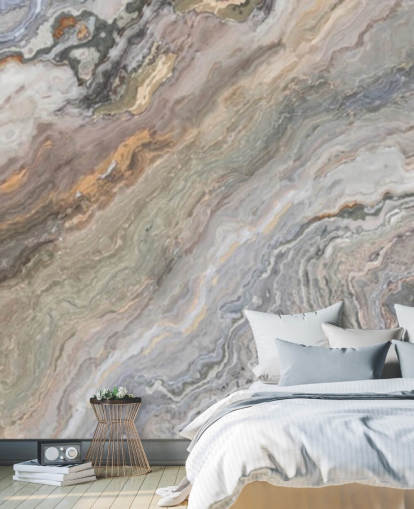 carta da parati murale effetto marmo color sabbia chiamata Onyx Sand Marble per bagni, cucine e camere da letto