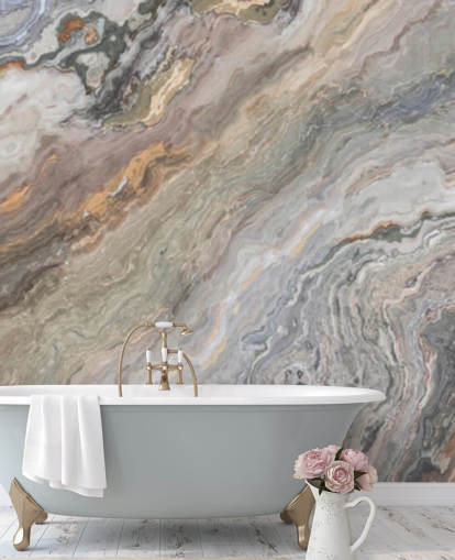 sandmarmor effekt tapetväggmålning kallad Onyx Sand Marble för badrum, kök och sovrum