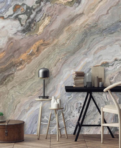 carta da parati murale effetto marmo color sabbia chiamata Onyx Sand Marble per bagni, cucine e camere da letto