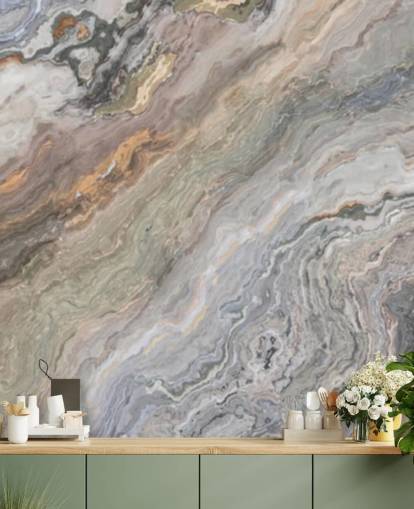 mural de papel de parede com efeito de mármore de areia chamado Onyx Sand Marble para banheiros, cozinhas e quartos