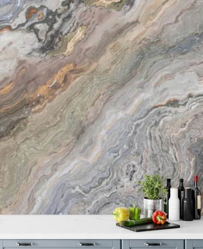 carta da parati murale effetto marmo color sabbia chiamata Onyx Sand Marble per bagni, cucine e camere da letto