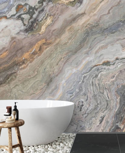 carta da parati murale effetto marmo color sabbia chiamata Onyx Sand Marble per bagni, cucine e camere da letto