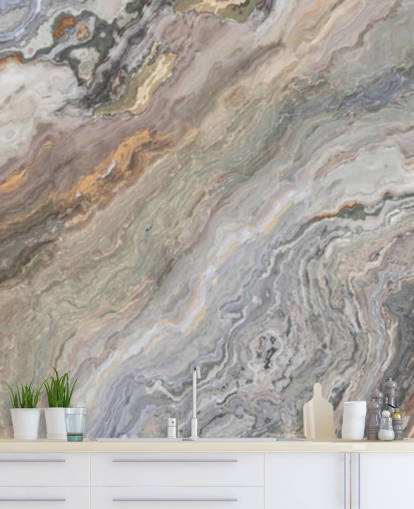 carta da parati murale effetto marmo color sabbia chiamata Onyx Sand Marble per bagni, cucine e camere da letto