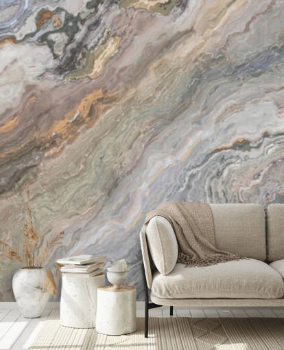 carta da parati murale effetto marmo color sabbia chiamata Onyx Sand Marble per bagni, cucine e camere da letto