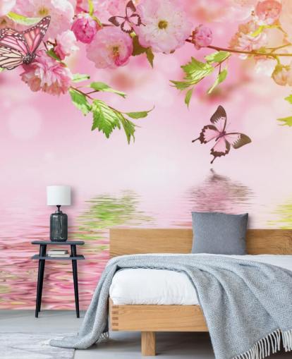 Sakura with Butterflies Mural Sakura with Butterflies Mural