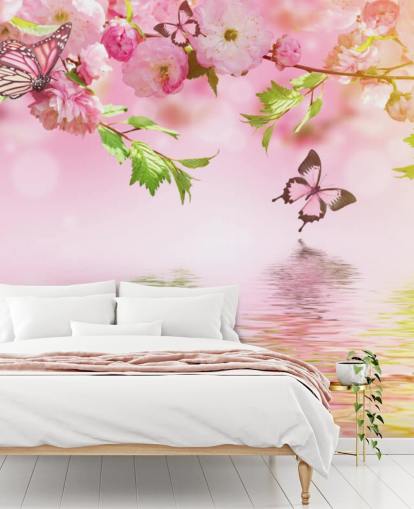 Sakura with Butterflies Mural Sakura with Butterflies Mural