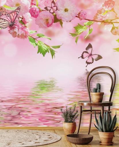 mural Sakura con mariposas
