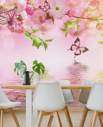 mural Sakura con mariposas