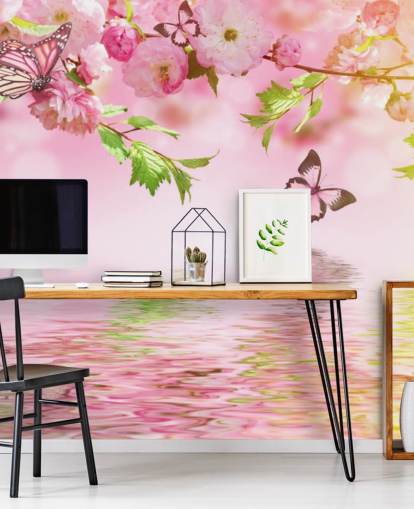 Sakura with Butterflies Mural Sakura with Butterflies Mural