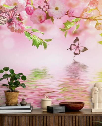 Sakura with Butterflies Mural Sakura with Butterflies Mural