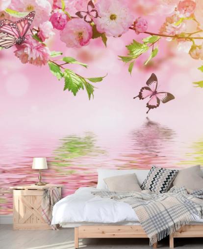 Sakura with Butterflies Mural Sakura with Butterflies Mural