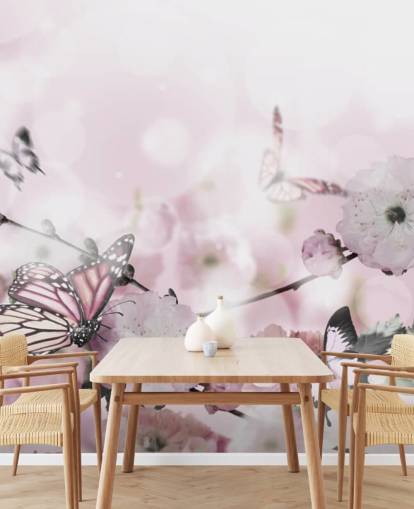 Bloemen achtergrond met geweldige lente-sakura met vlinders. Bloemen van kersen.